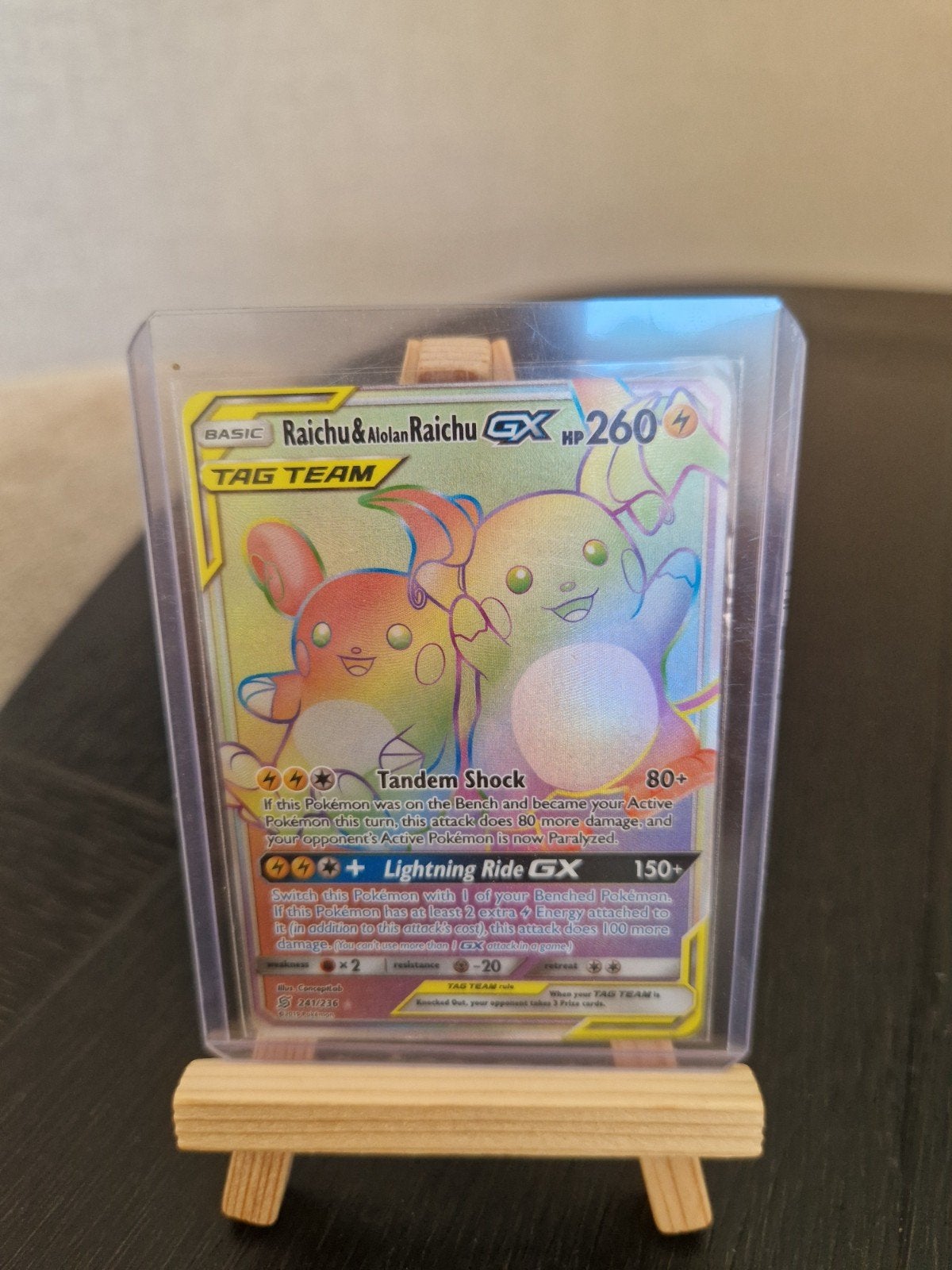 Raichu & Alolan Raichu GX Full Art Pokémon Kaart, Ophalen of Verzenden, Zo goed als nieuw, Losse kaart, Foil