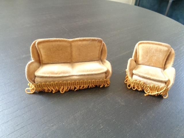 Fraaie Lundby stoffen bank en fauteuil., Ophalen of Verzenden, Gebruikt, Poppenhuis