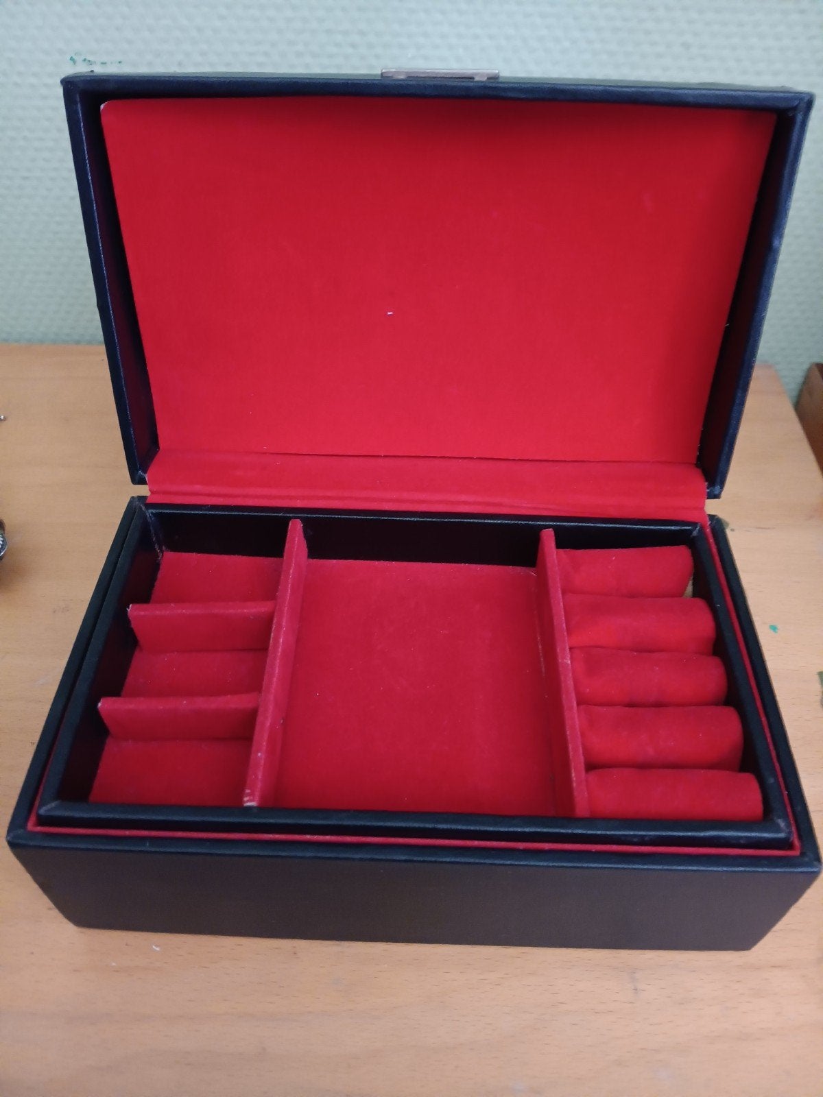 Lederen sieradendoos, dubbellaag, Sieraden, Tassen en Uiterlijk, Beautycases, Ophalen of Verzenden, Gebruikt, Zwart, Hardcase