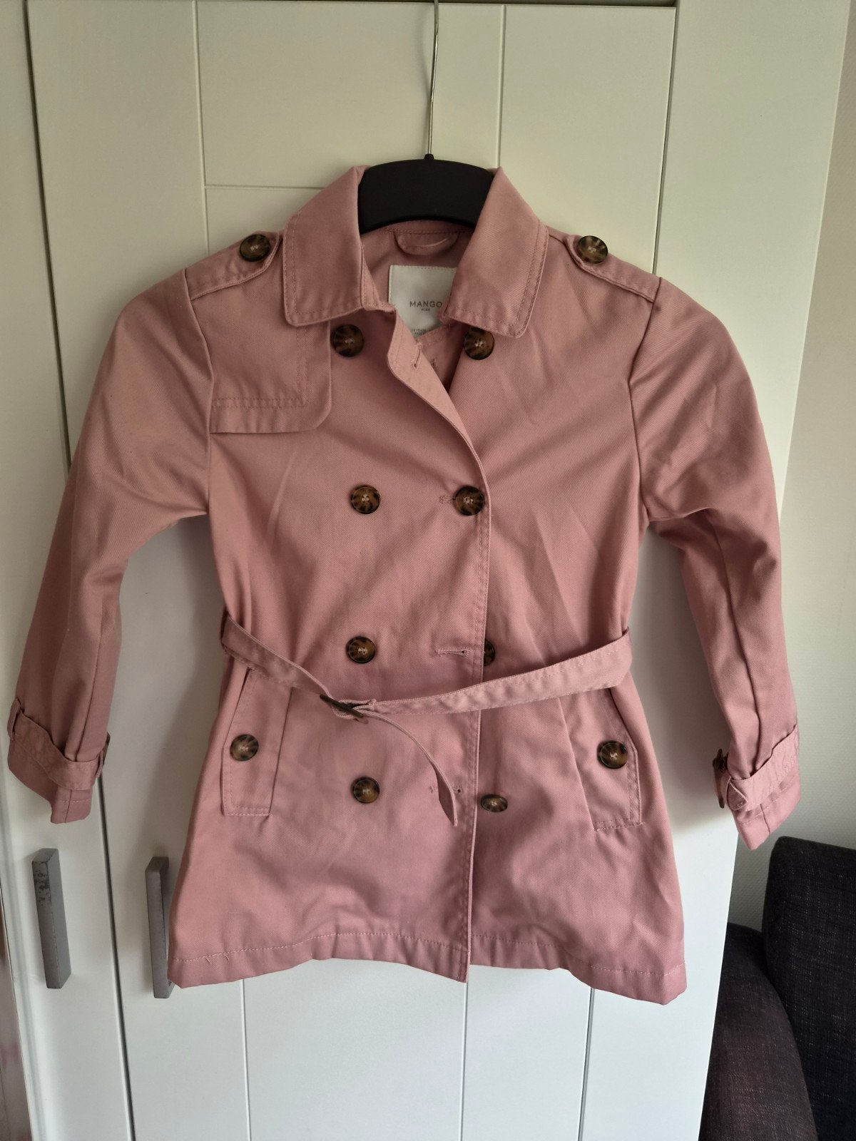 Roze Mango Kids Trenchcoat - Maat 128 (7/8 jaar), Kinderen en Baby's, Gebruikt, Meisje, Ophalen of Verzenden, Mango Kids
