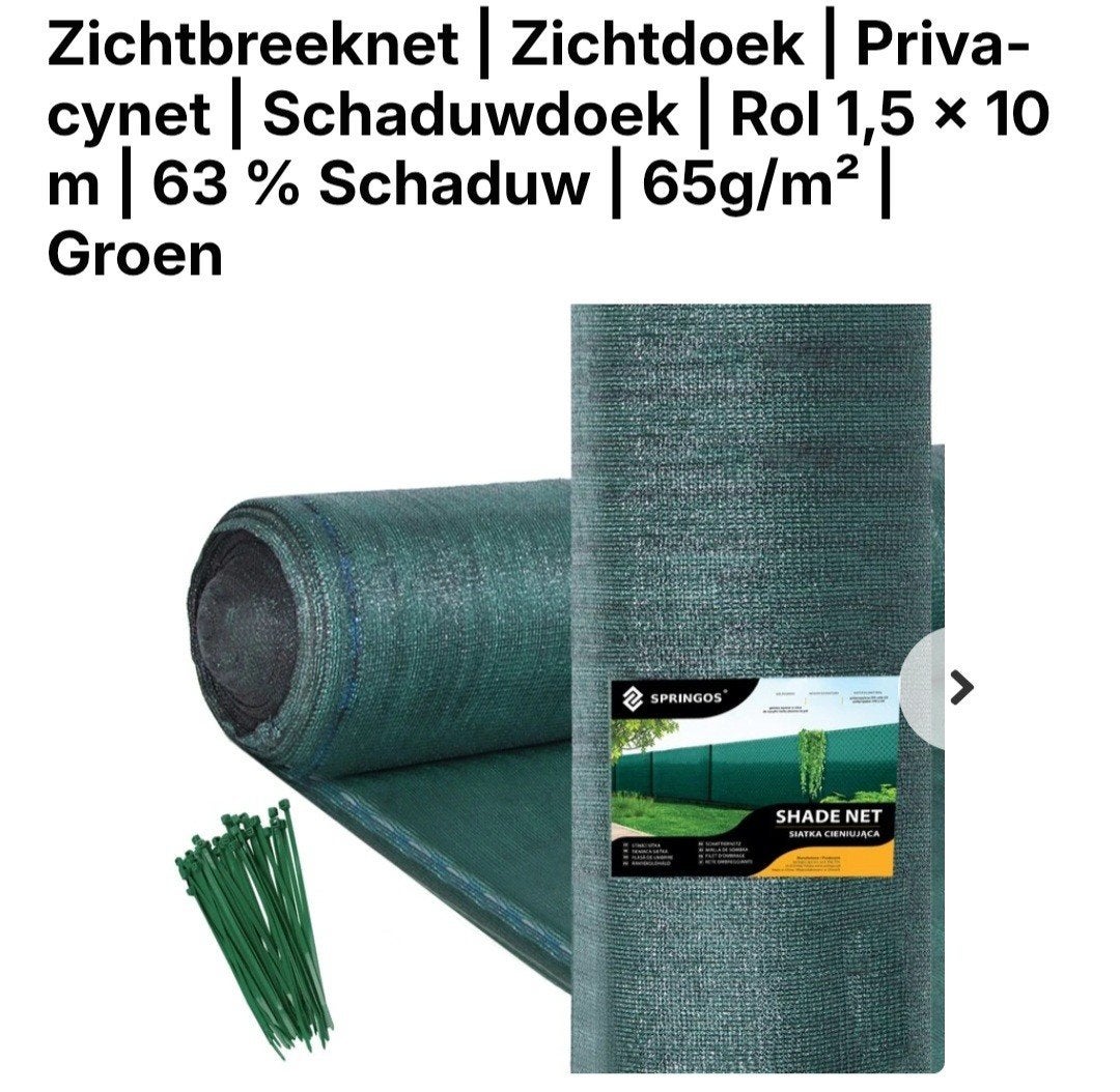 Zichtbreeknet/Schaduwdoek Groen 1,5 x 10 m, Ophalen of Verzenden, Nieuw, 200 cm of meer, Minder dan 100 cm