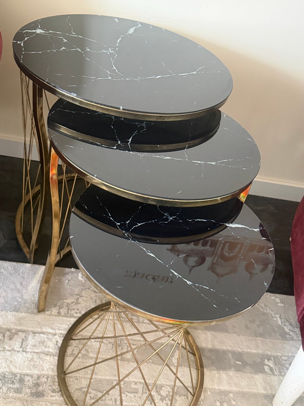 Set van 3 bijzettafels, Ophalen, Metaal of Aluminium, Rond, 55 tot 75 cm