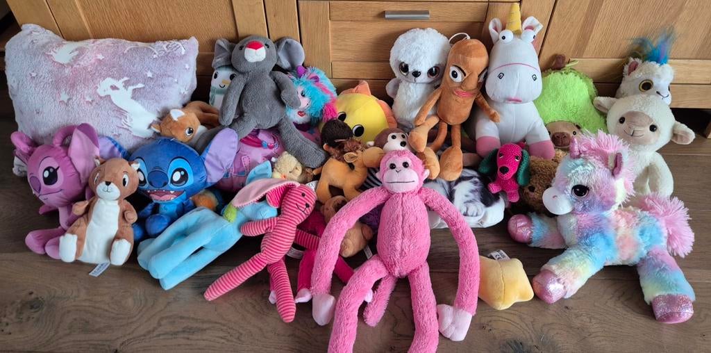 Partij knuffels, lot, verzameling, collectie knuffels, Nieuw, Wasbaar, Middelgroot (20 tot 80 cm), Meerkleurig