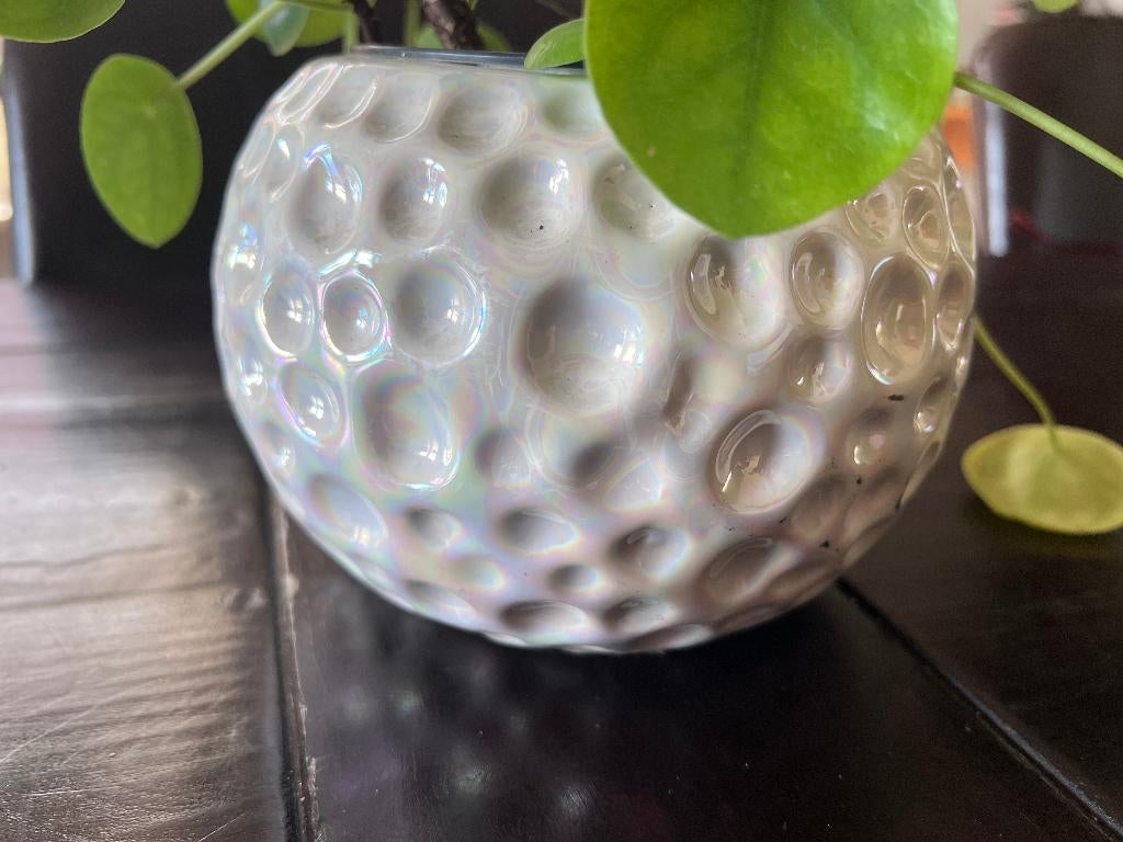 wit bloempot parelmoer rond met huiskamerplant tot 35 cm H, Kunststof, Rond, Zo goed als nieuw, Minder dan 40 cm