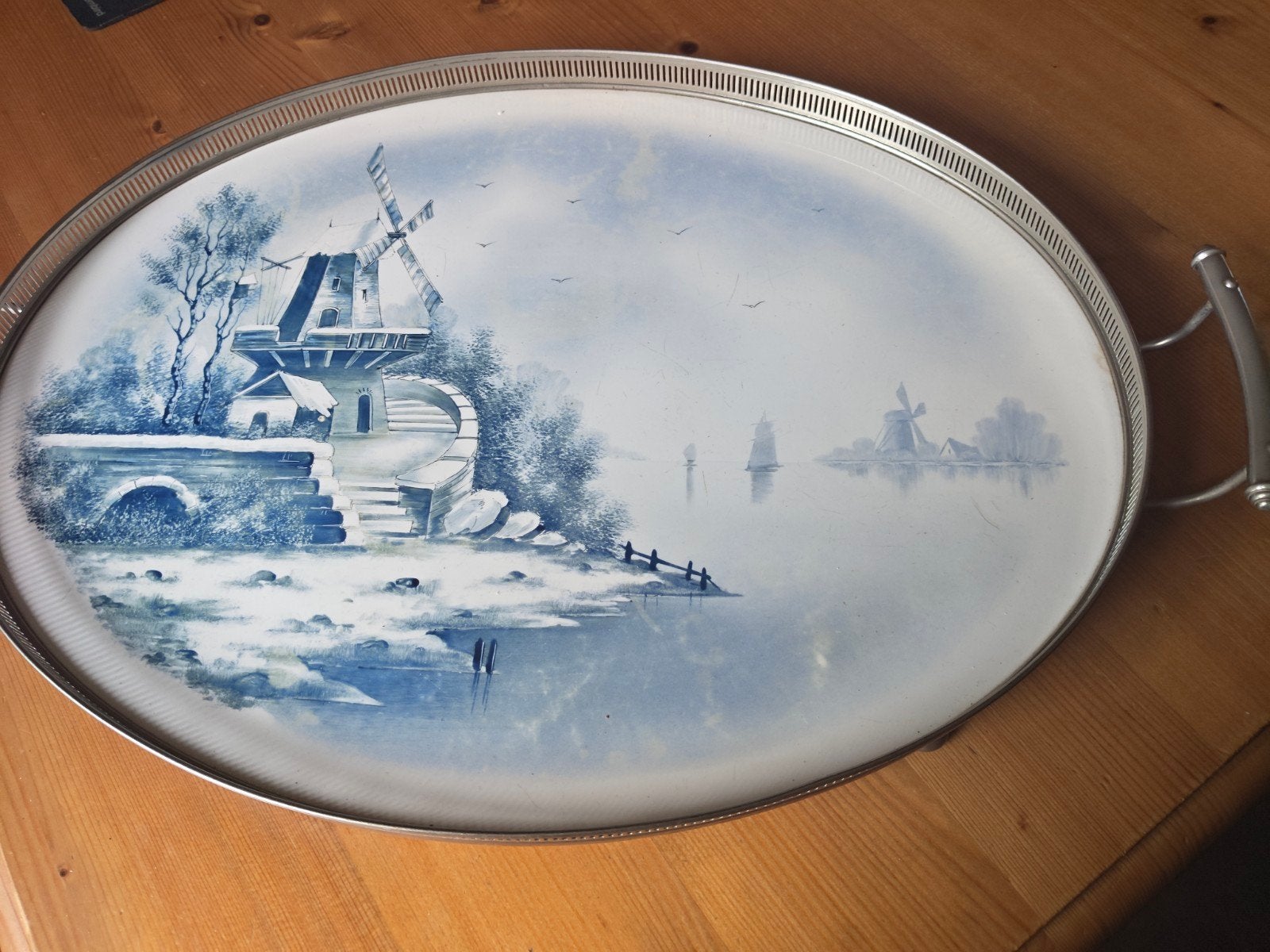 antiek dienblad, Huis en Inrichting, Woonaccessoires | Dienbladen, Ophalen, Zo goed als nieuw, Rond, Hout