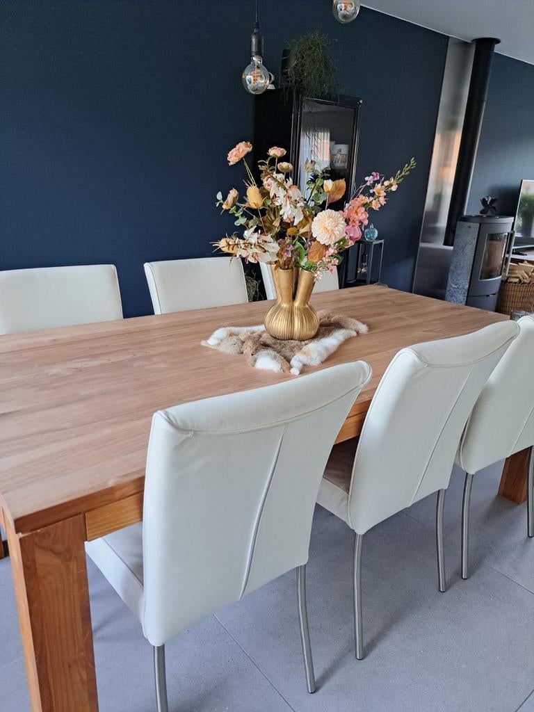 6 wit lederen  stoelen, Ophalen, Zo goed als nieuw, 4 tot 6 stoelen