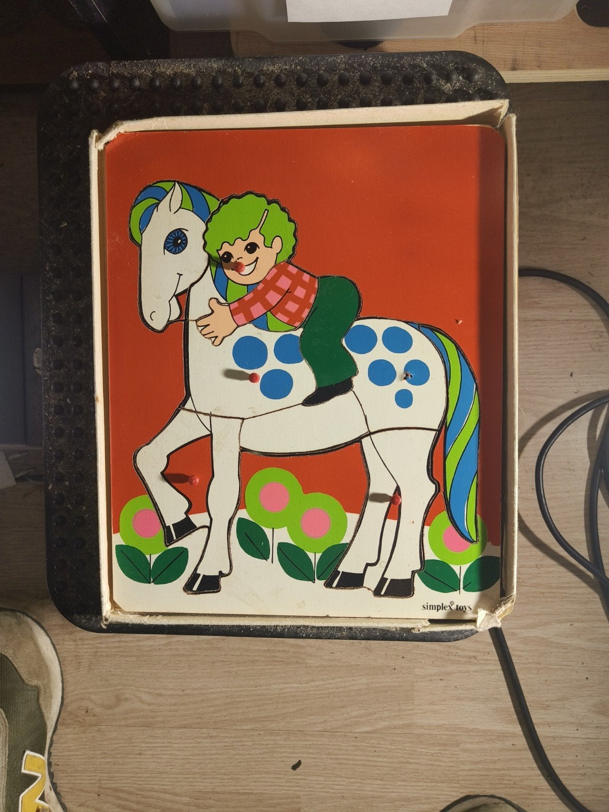 Vintage Simplex Toys Houten Puzzel Paard en Ruiter, Ophalen of Verzenden, Gebruikt, Overige typen