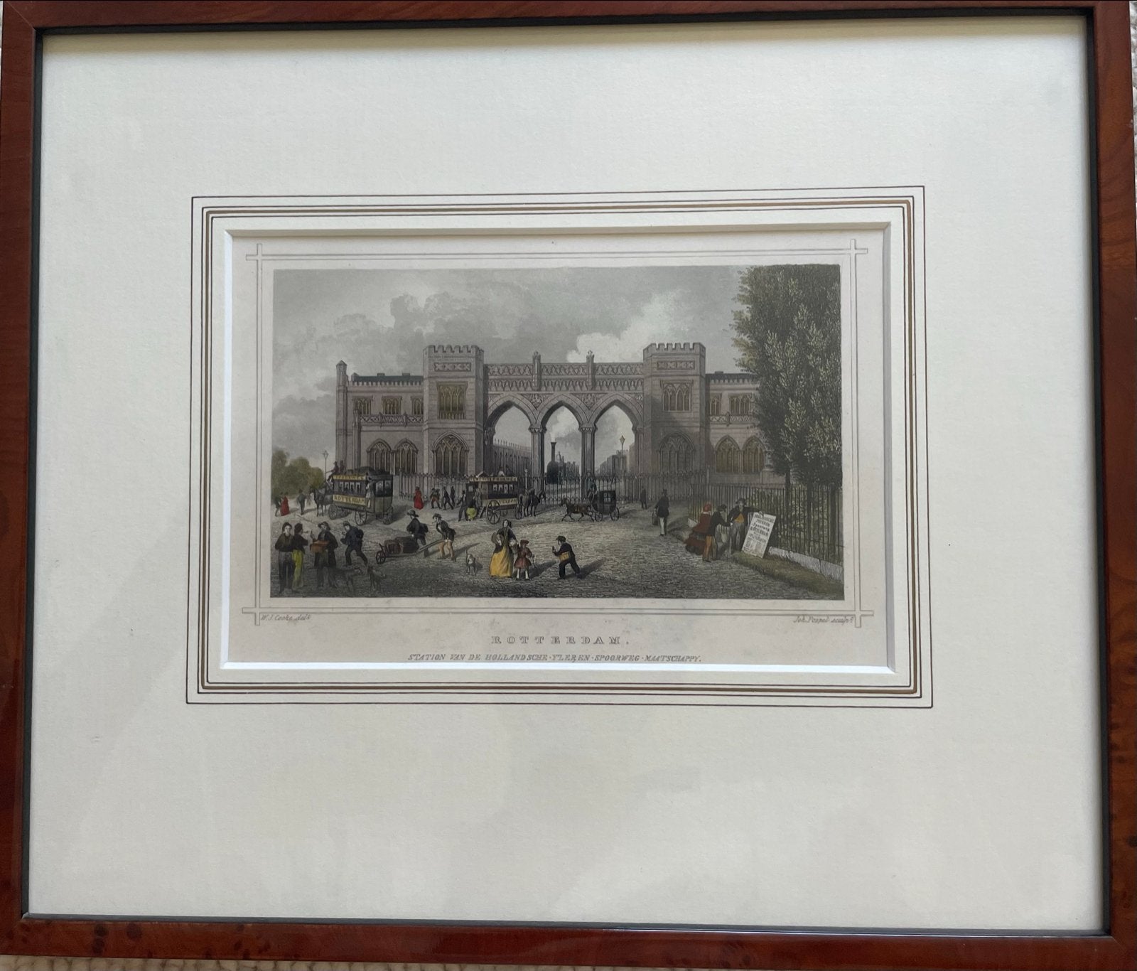 Antieke Gravure Rotterdam Station, 1800 - 1899, Met tekst, Stadsgezicht, Ophalen of Verzenden