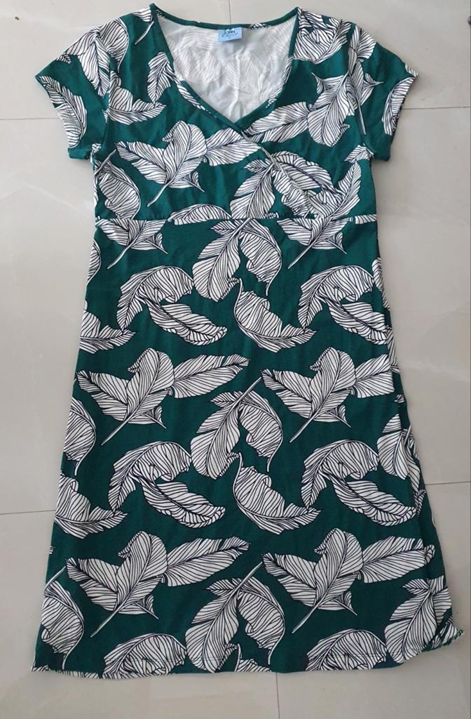 John Cabot Groene zwart  Jurk met Bladprint - Maat XL, Maat 46/48 (XL) of groter, Ophalen of Verzenden, Zo goed als nieuw, Knielengte