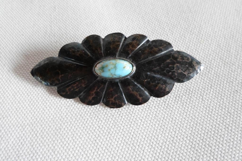 Amsterdamse School Broche Zilver Turkois, Ophalen of Verzenden, Zilver, Broche, Met edelsteen