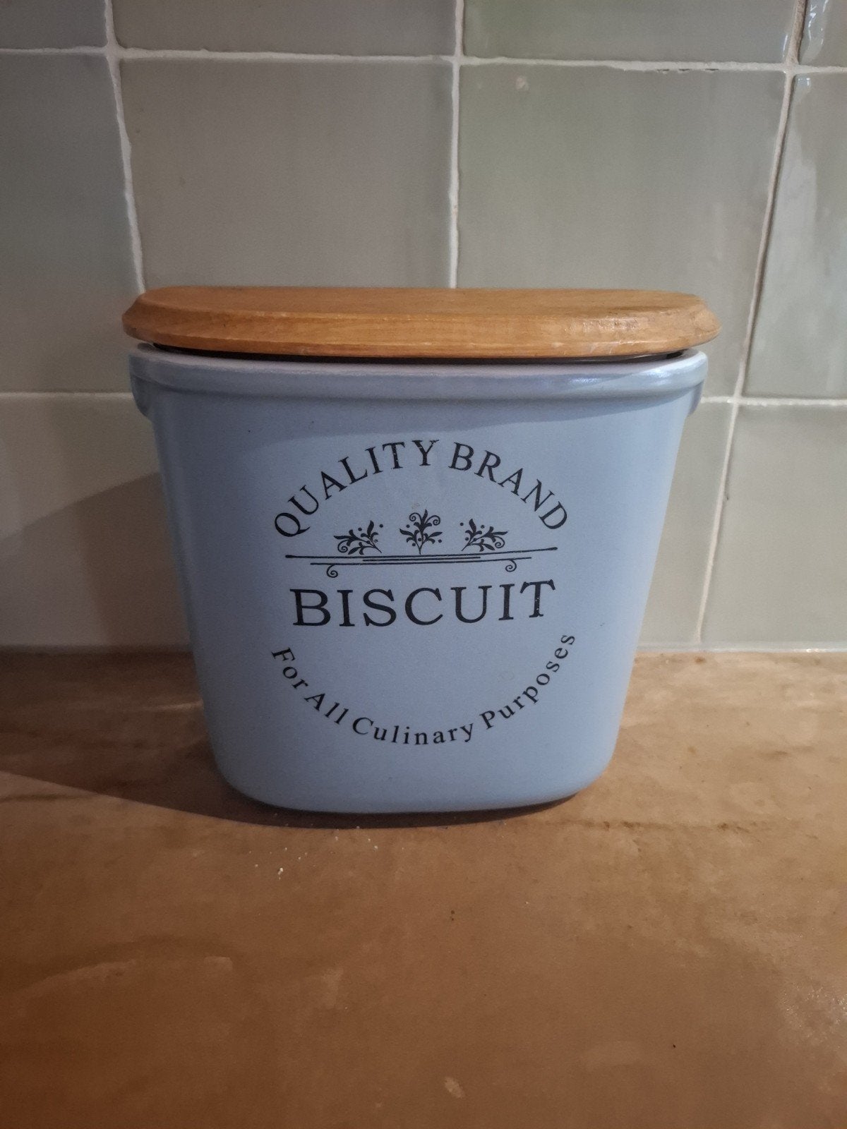 Voorraadpot 'Biscuit' met houten deksel - Lichtblauw, Blauw, Ophalen of Verzenden, Zo goed als nieuw, Voorraadpot