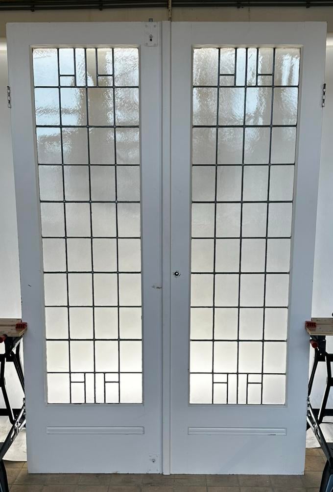 210,5x79 Set ensuite deuren met glas in lood antiek glas, Doe-het-zelf en Verbouw, Deuren en Horren, Ophalen, Binnendeur, 200 tot 215 cm