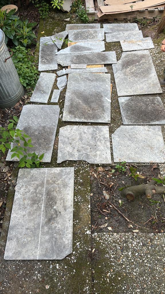 Grijs travertin restjes, Ophalen, 60 cm of meer, Keramiek, Zo goed als nieuw