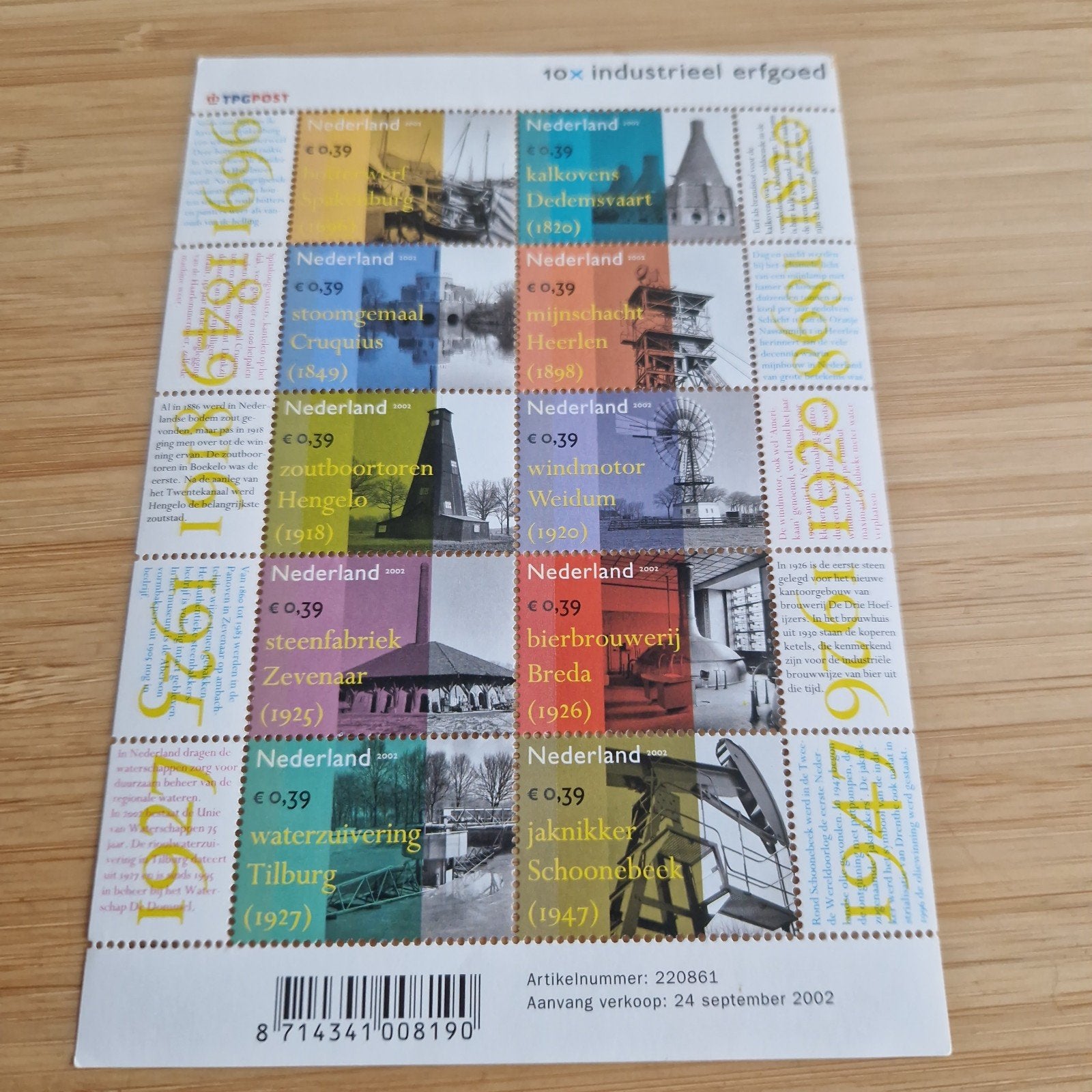postfrisse postzegels 10x industrieel erfgoed, Ophalen of Verzenden