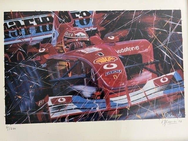 Originele  Zeefdruk Michael Schumacher Ferrari, Ophalen of Verzenden, Zo goed als nieuw, Formule 1