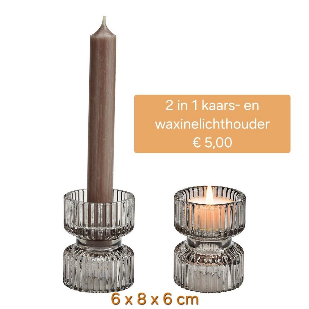 2 in 1 kaars- en waxinelichthouder, Overige materialen, Nieuw, Ophalen of Verzenden, Grijs