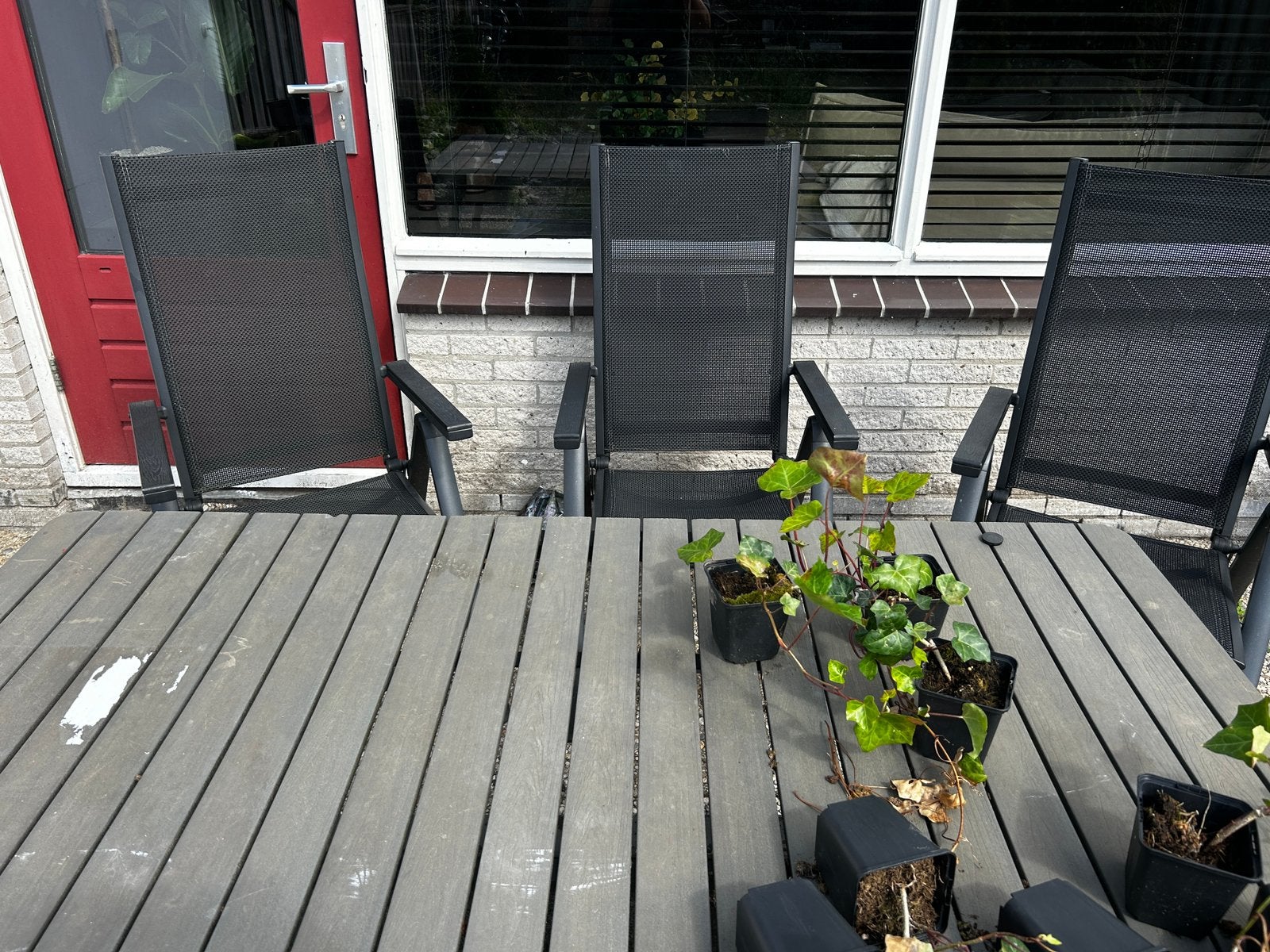 Tuin tafel + 3 stoelen Antraciet - van intratuin €50, Ophalen, 1 tot 2 meter, Minder dan 3 meter, Zo goed als nieuw