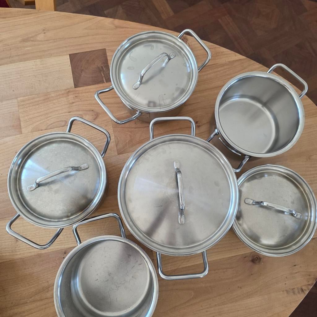 Fissler Pannen 6 stuks RVS - Made in W-Germany, Ophalen of Verzenden, Gebruikt, Rvs, Pannenset