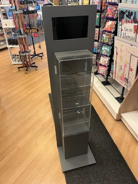 Displayzuil met scherm en vitrinekast - Ideaal voor winkels, Ophalen, Met plank(en), Minder dan 50 cm, Kunststof