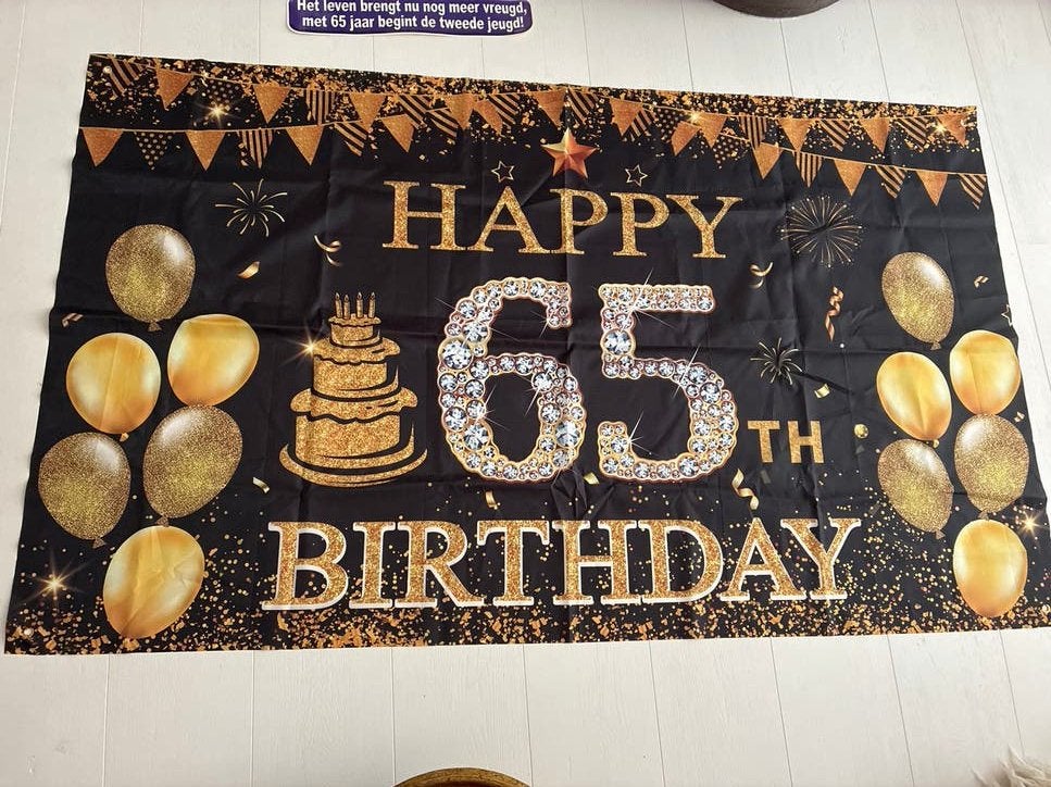 XXL Feestbanner , bord en slinger Hoera 65, Ophalen, Nieuw, Versiering, Verjaardag