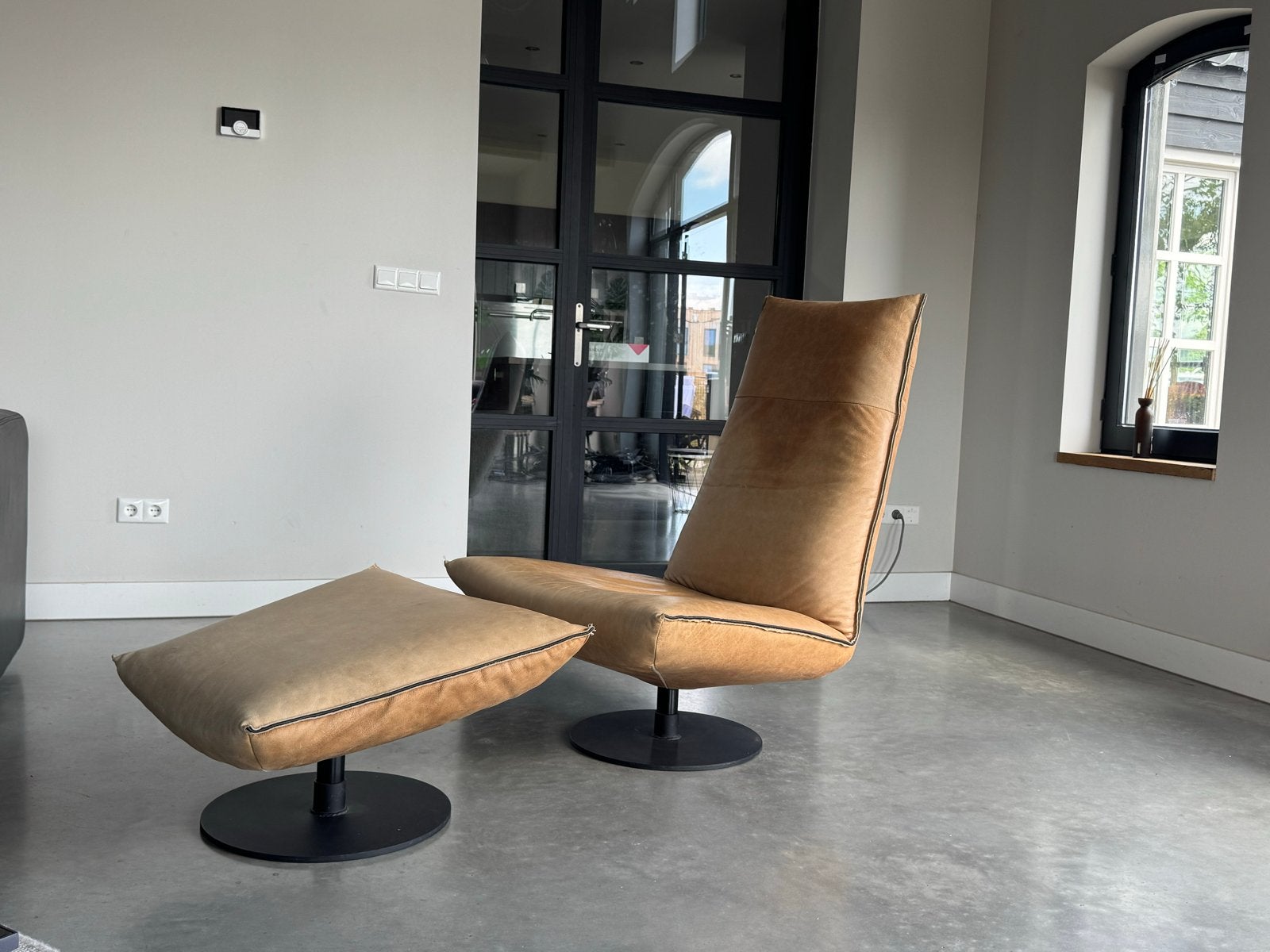 Leren Fauteuil met Hocker - Chill Line Design -, X, Leer, Ophalen of Verzenden, Zo goed als nieuw