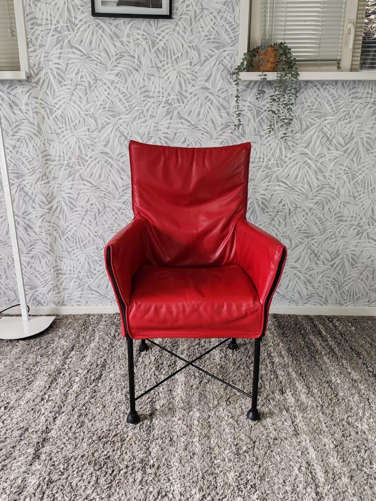 Montis Chaplin stoel - Rood leer *, Huis en Inrichting, Stoelen, Gebruikt, Eén, Leer, Metaal, Rood, Ophalen of Verzenden