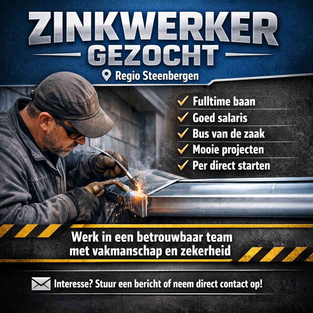 Zinkwerker gezocht regio Steenbergen Noord Brabant, Vacatures, Vacatures | Overige Vacatures