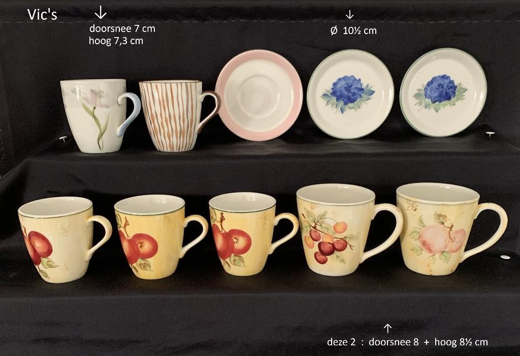 7× Vic's mokjes, koffiekopjes, senseo mok, kopjes en bordjes, Overige typen, Ophalen of Verzenden, Zo goed als nieuw, Overige stijlen