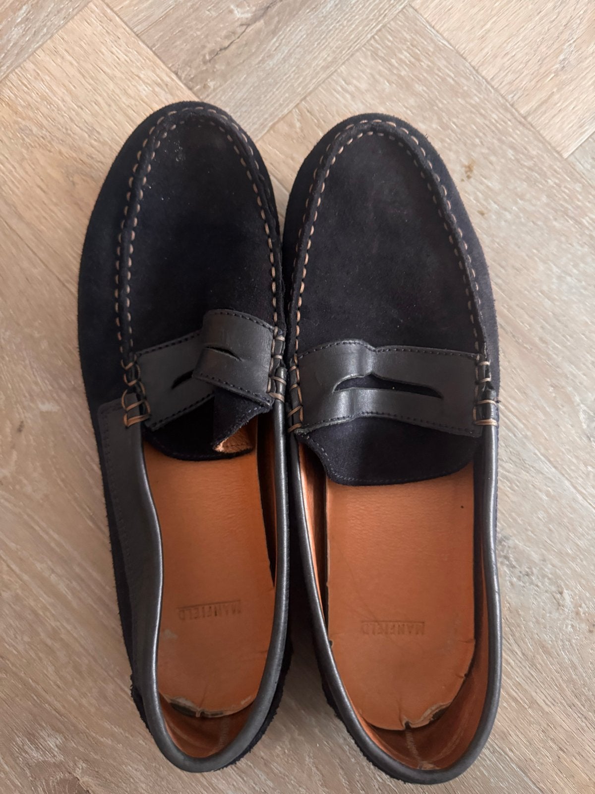 Manfield loafers - Zwart suède - Maat 43, Loafers, Blauw, Ophalen of Verzenden, Zo goed als nieuw