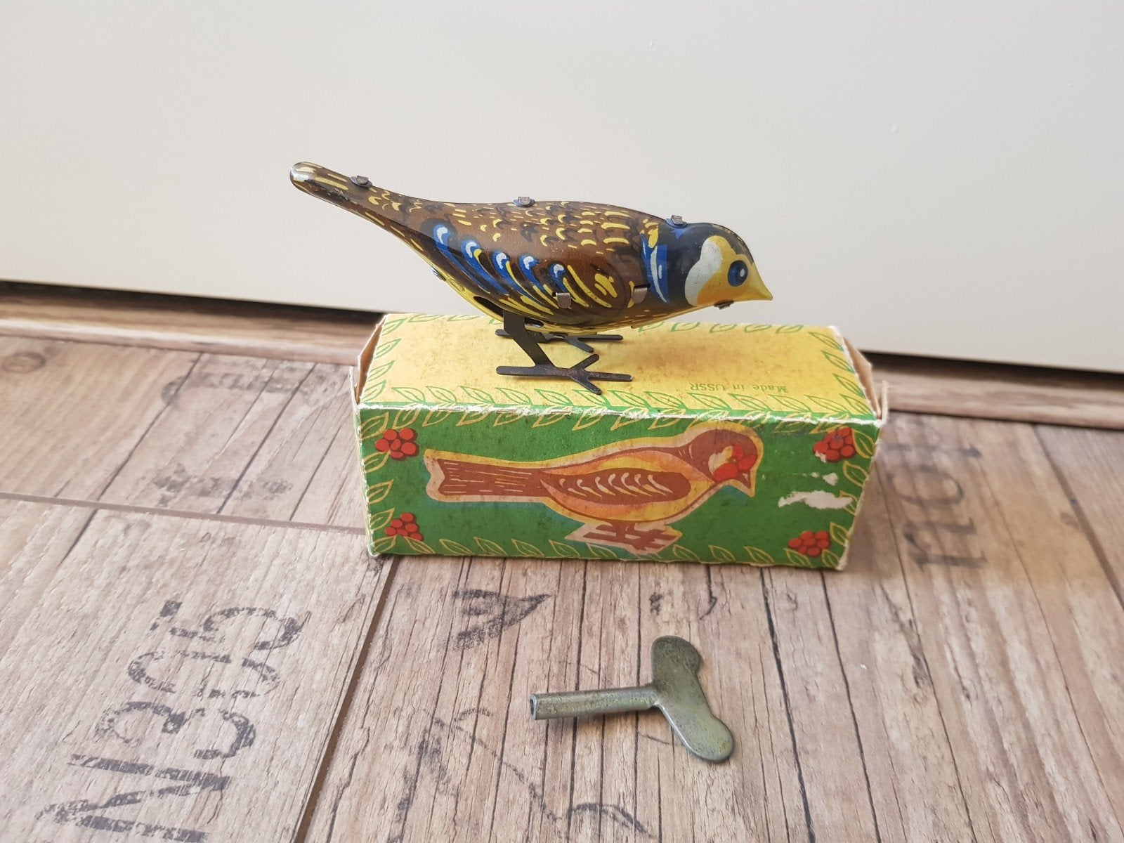 Ussr bikken speelgoed vogel in orginele doos met sleutel, Antiek en Kunst, Antiek | Speelgoed, Ophalen of Verzenden