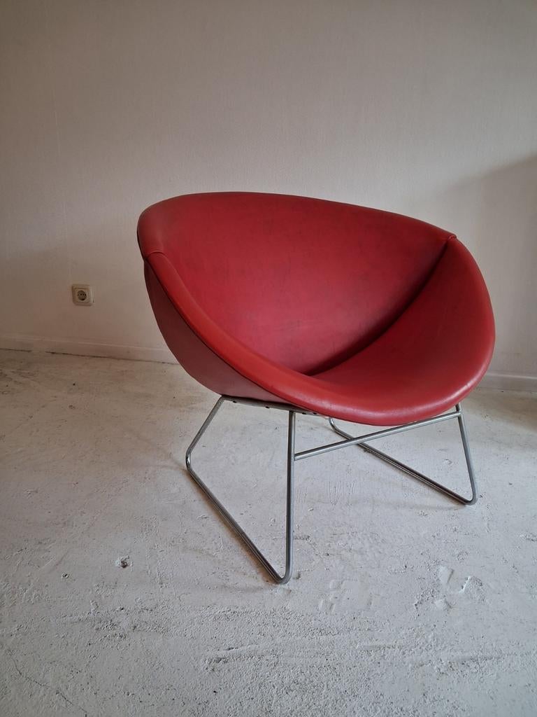Vintage Rode Kuipstoel Rohé Noordwolde - Design Stoel, Ophalen, Gebruikt, Eén, Leer