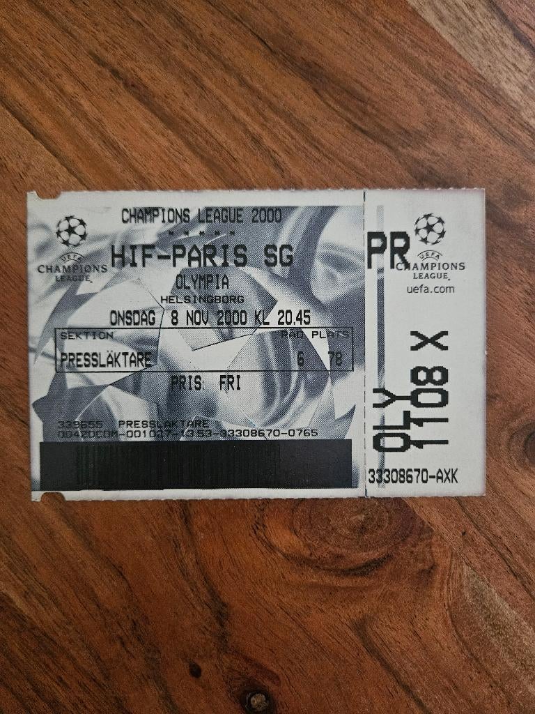⚽ Ticket CL Helsingborg - PSG 2000/2001 ⚽, Verzenden, Zo goed als nieuw, Buitenlandse clubs, Overige typen