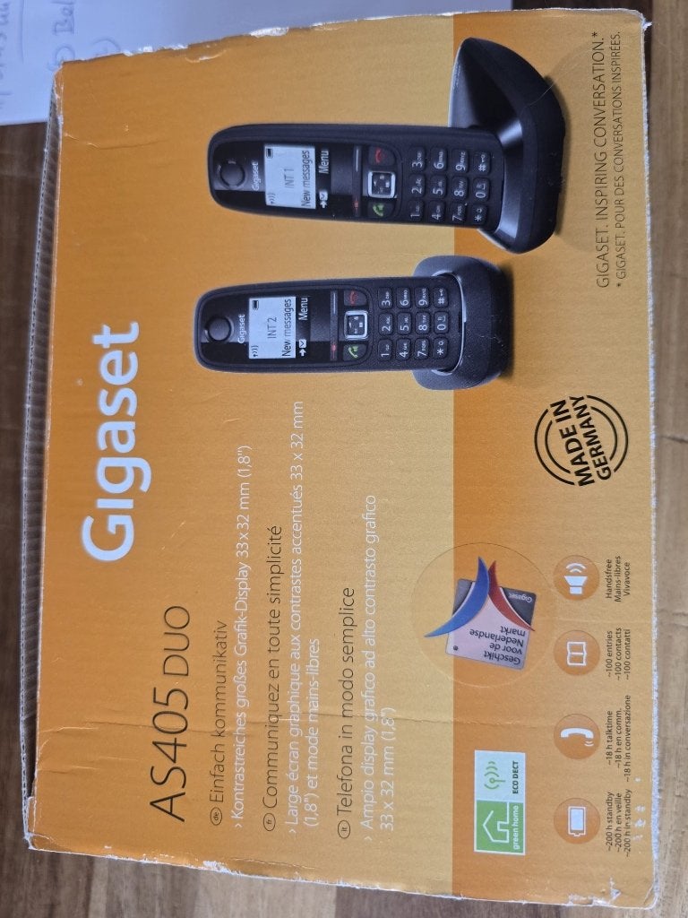 Gigaset AS405 DUO draadloze DECT telefoonset, Ophalen of Verzenden, Zo goed als nieuw, 2 handsets, Stralingsarm