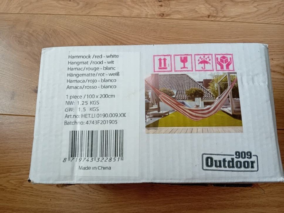 Nieuwe 909 Outdoor Hangmat Rood/Wit - 100x200cm, Ophalen of Verzenden, Nieuw, Eenpersoons, Buiten