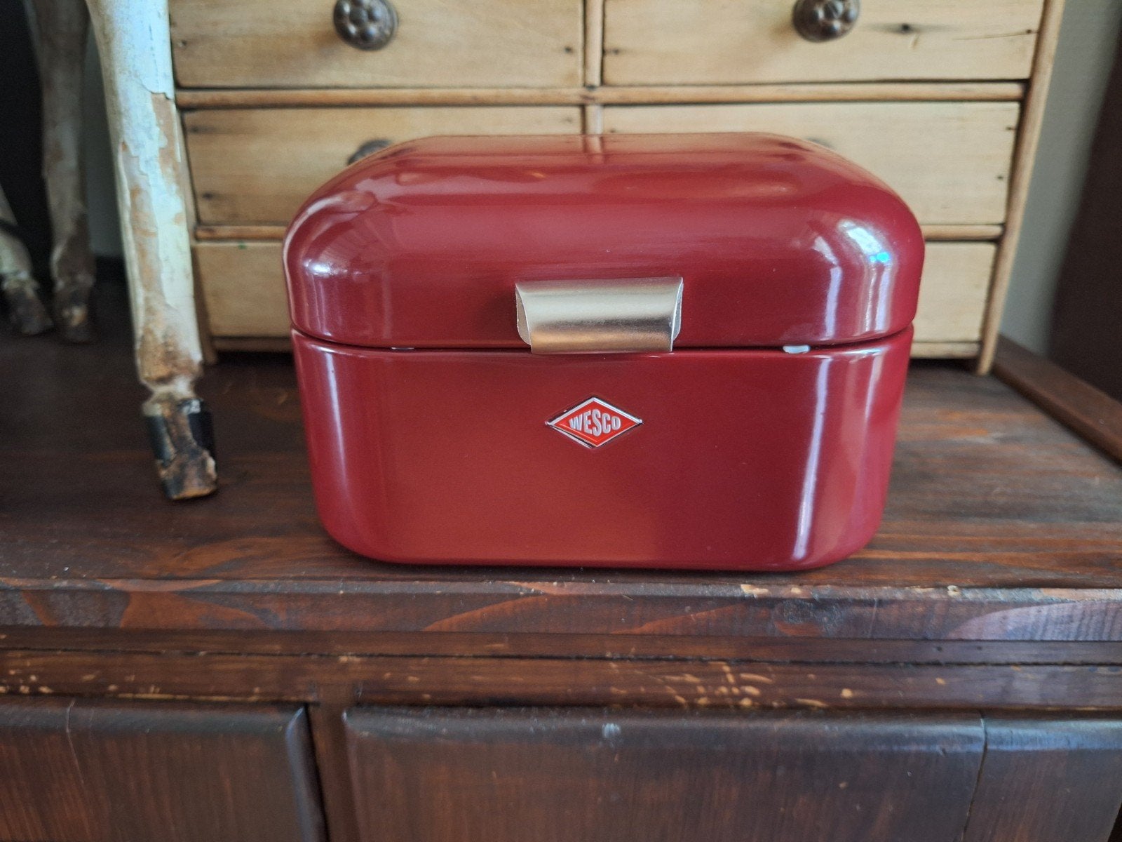 Kleine Wesco Bordeaux Rood Emaille Koekentrommel, Ophalen of Verzenden