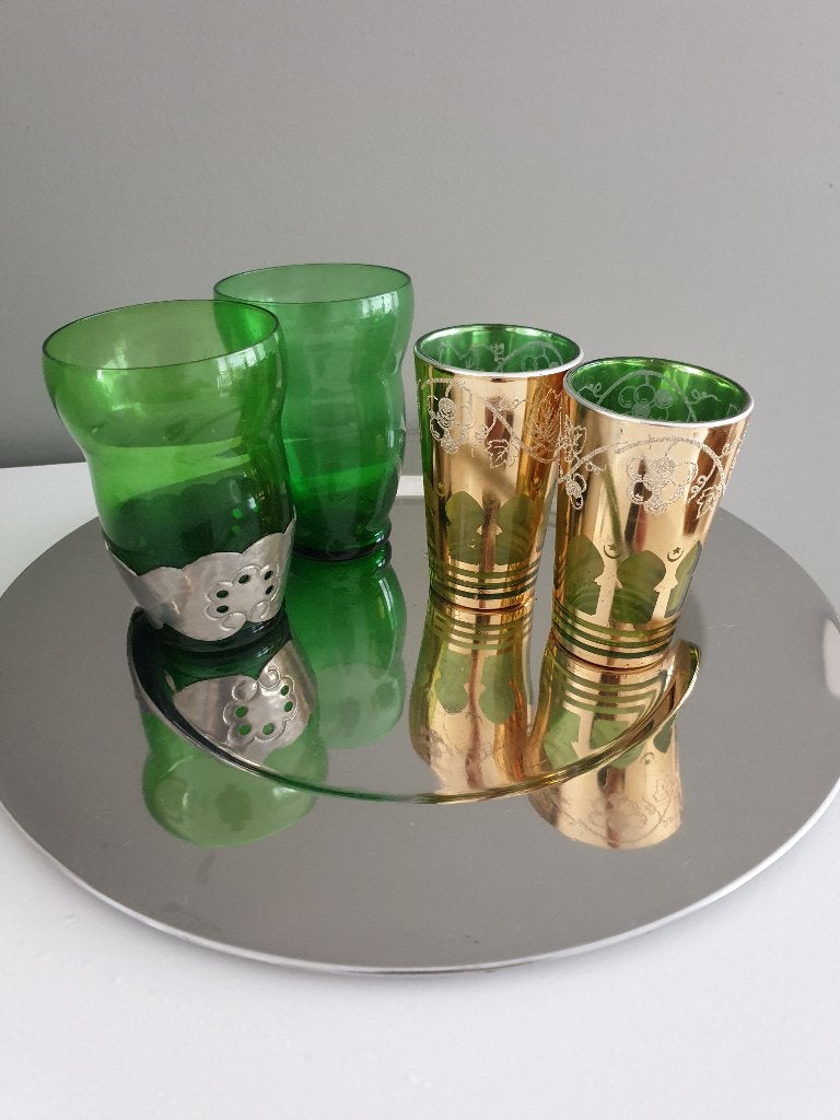 4 groene glazen/waxinelicht glazen, Antiek en Kunst, Ophalen of Verzenden