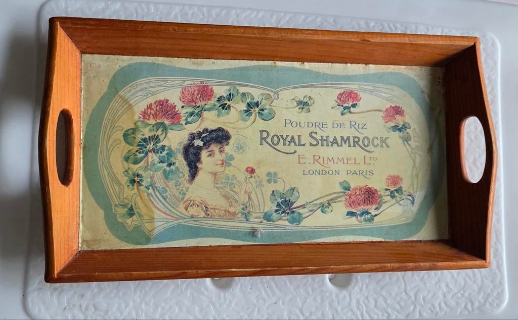 Vintage Houten Dienblad met Art Nouveau Print, Ophalen of Verzenden