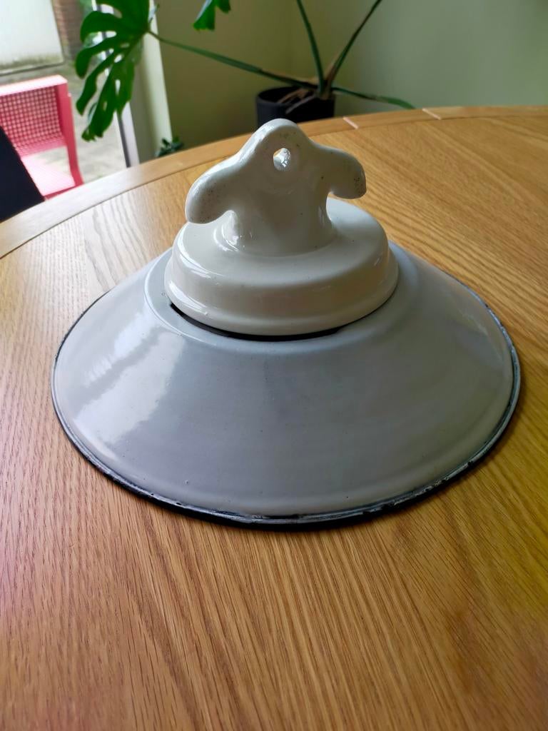 Emaille lampenkap met keramische fitting, Ophalen of Verzenden