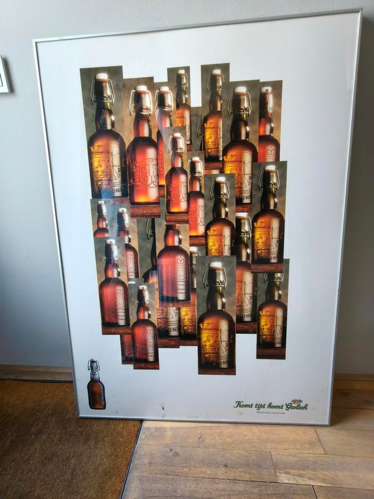 Grolsch Reclameposter - Komt tijd, komt Grolsch, Ophalen of Verzenden, Gebruikt, Reclamebord