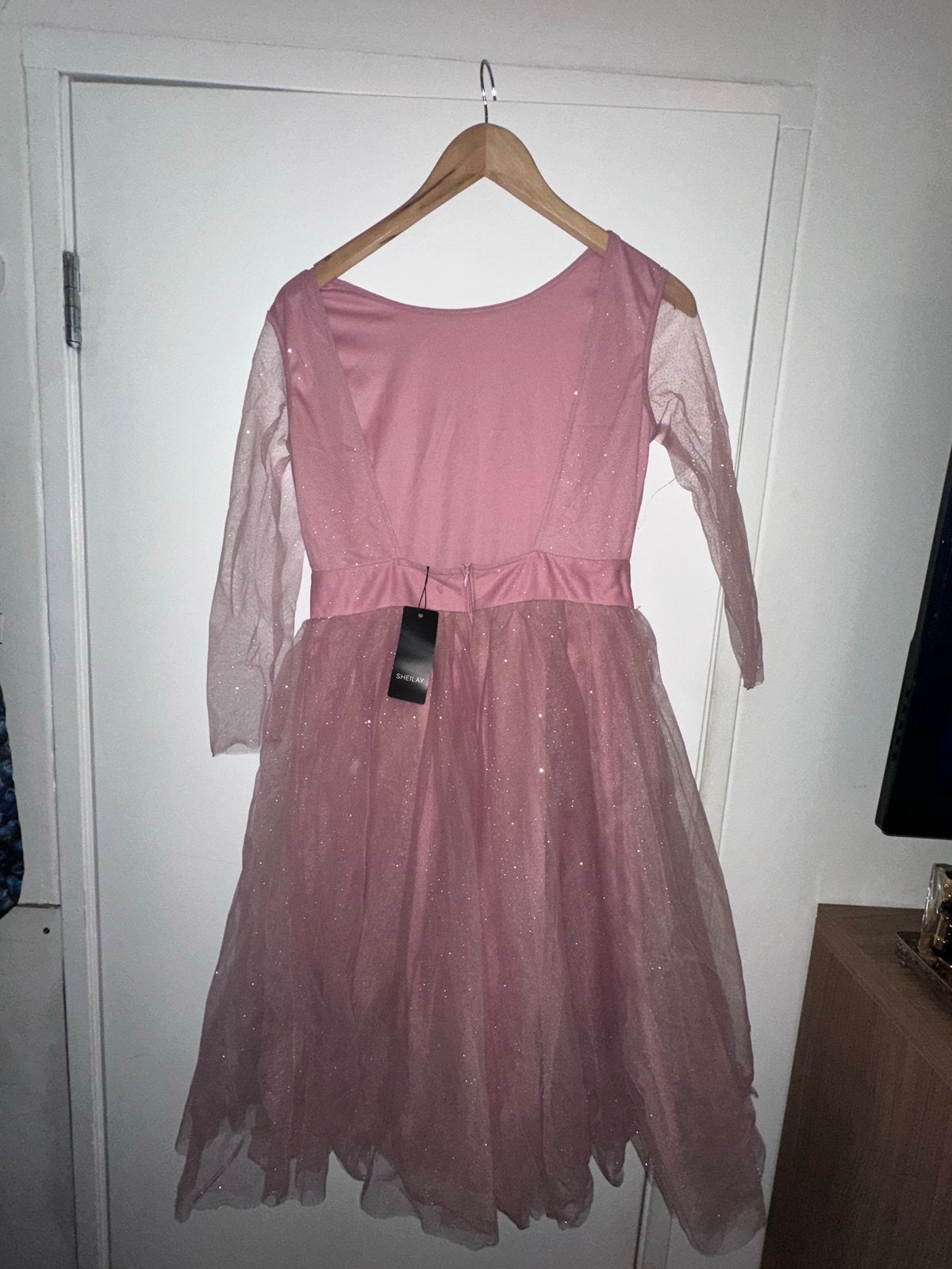 Roze glitterjurk met tule rok - Sheilay, maat S, Nieuw, Ophalen of Verzenden, Knielengte, Roze