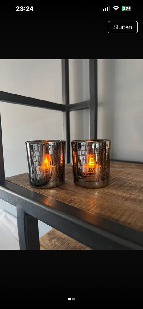 Stoere glazen  waxine houders setje van 2 samen, Ophalen of Verzenden, Nieuw, Overige materialen, Minder dan 25 cm