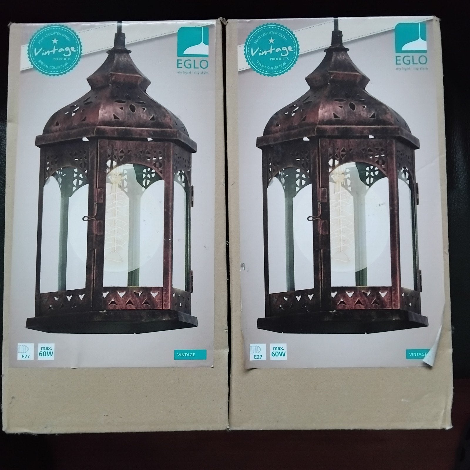 TE KOOP: 2 VINTAGE METALEN HANGLAMPEN, Ophalen, Vintage, Nieuw, E27 (groot)