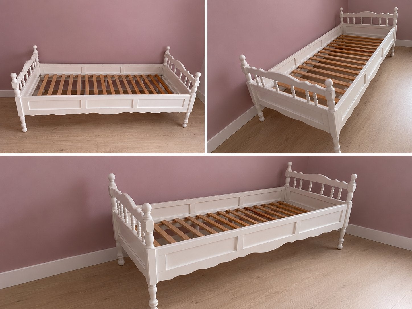Brocant kinderbed - Wit houten bedje met lattenbodem, Kinderen en Baby's, Kinderkamer | Bedden, Gebruikt, 70 tot 85 cm, Ophalen of Verzenden