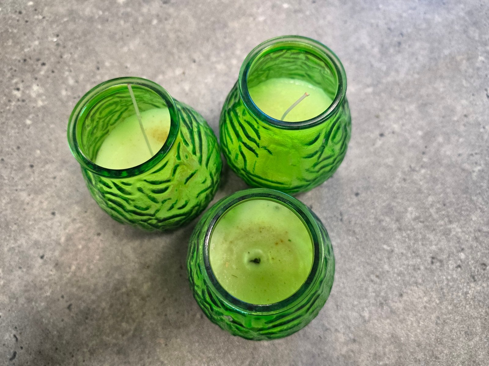 Gratis: Set van 3 groene glazen windlichten met kaars, Windlicht, Groen, Ophalen, 10 cm