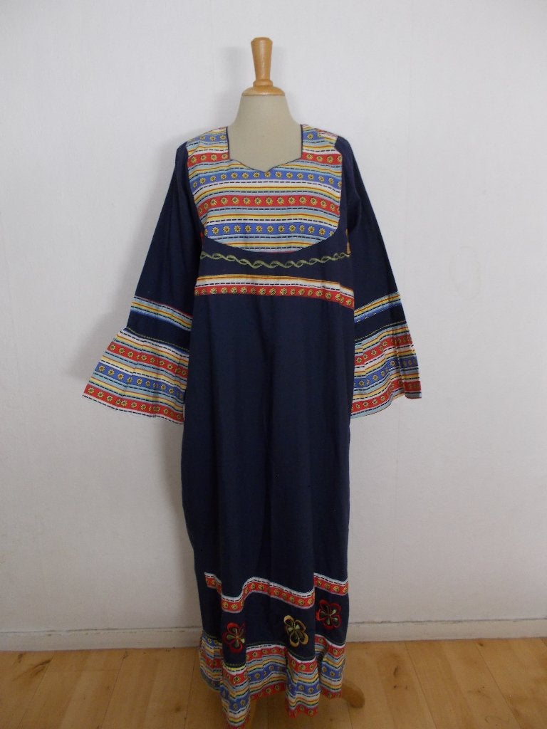 Ibiza/hippie borduursels bewerkte 100% katoenen maxi jurk! M, Maat 38/40 (M), Zo goed als nieuw, Onder de knie, Meerkleurig