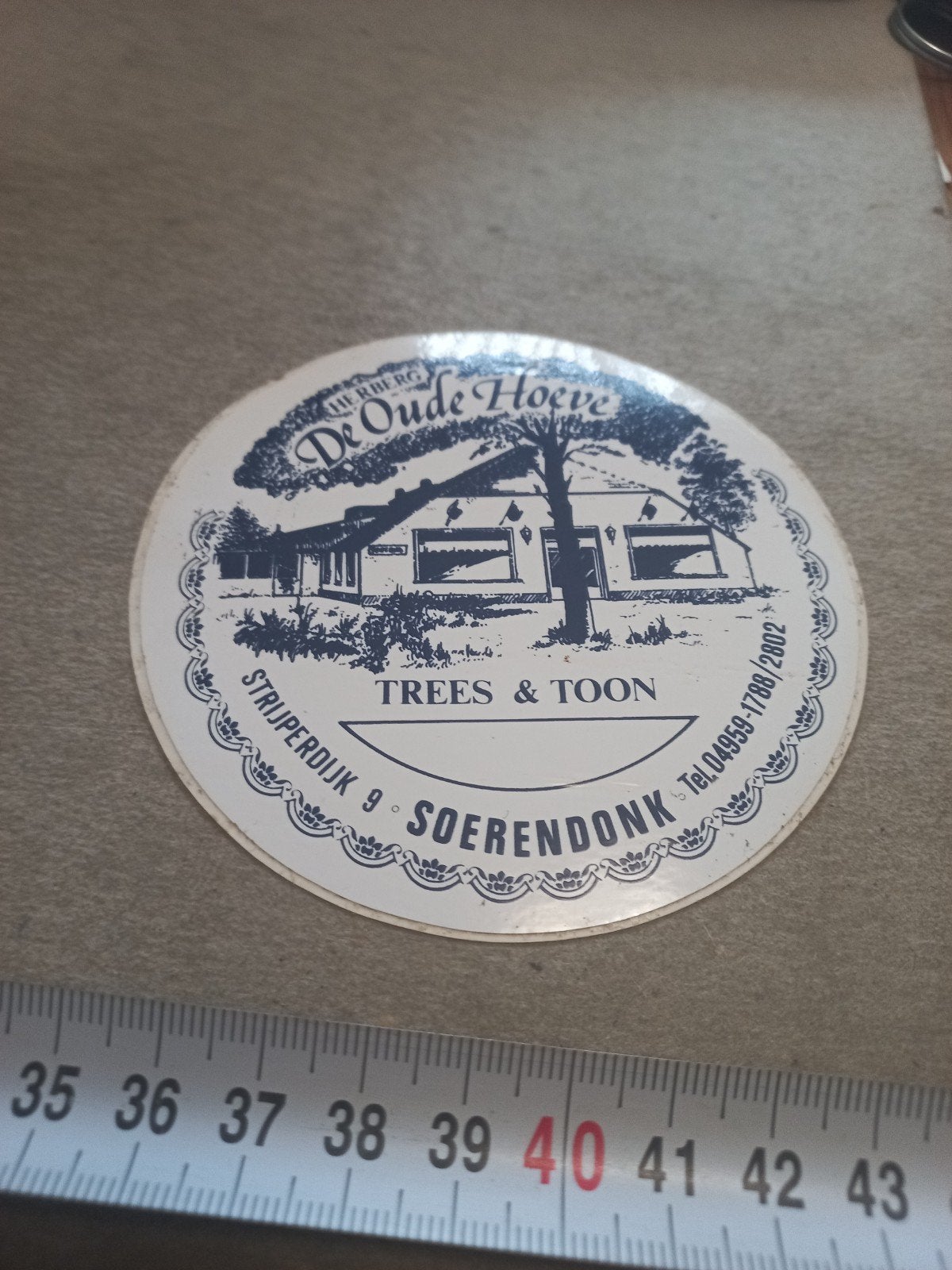 Vintage sticker Herberg De Oude Hoeve Soerendonk, Verzamelen, Ophalen of Verzenden, Gebruikt