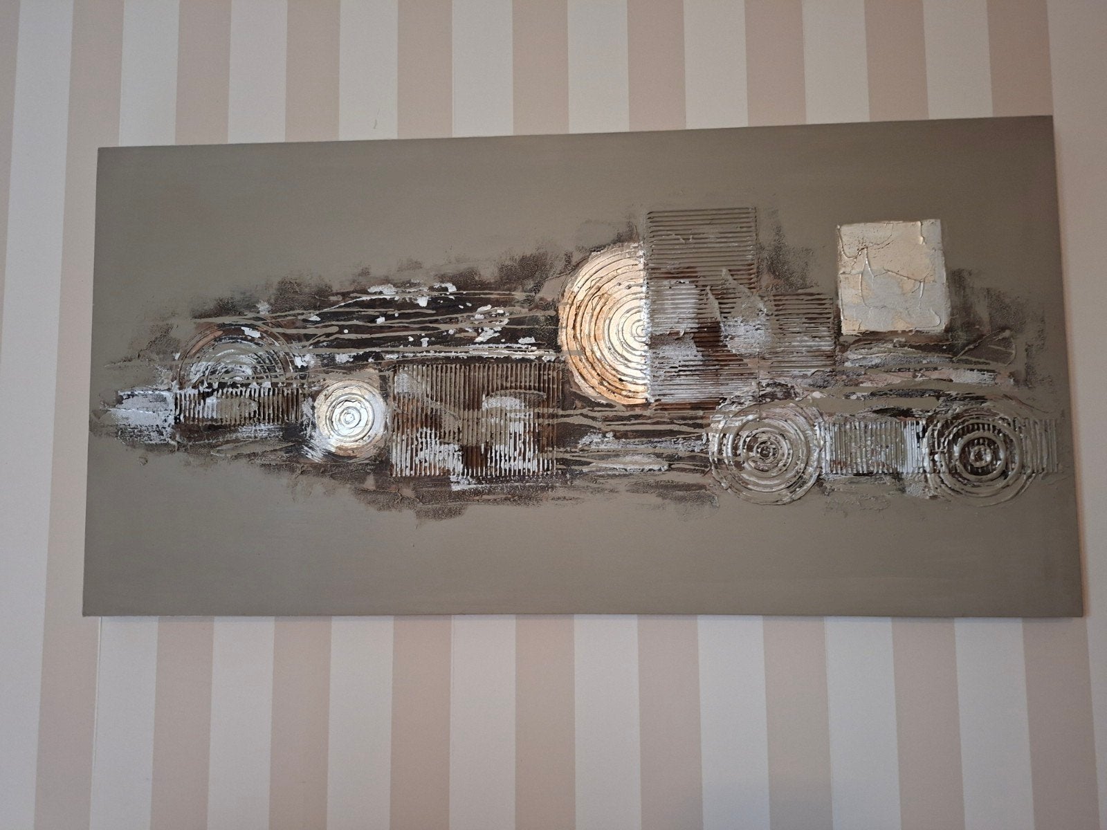 beige 3D schilderij met goud en zilveren details, Ophalen, 50 – 75, 125 cm of meer, Zo goed als nieuw