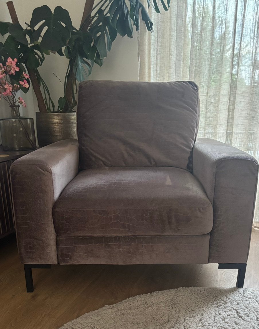 Fauteuil Lausanne UrbanSofa stof Bergamo croco taupe, Ophalen, 75 tot 100 cm, Zo goed als nieuw, Stof