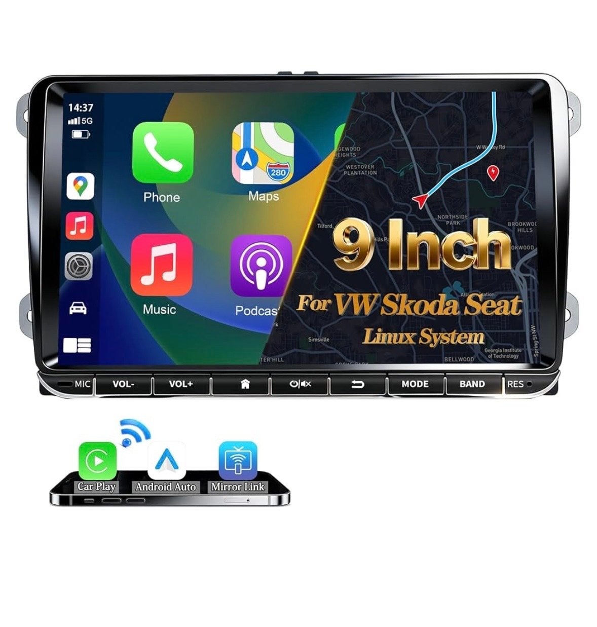 UrvolaX 9 Inch Touchscreen Autoradio voor VW Skoda Seat, Ophalen of Verzenden, Zo goed als nieuw