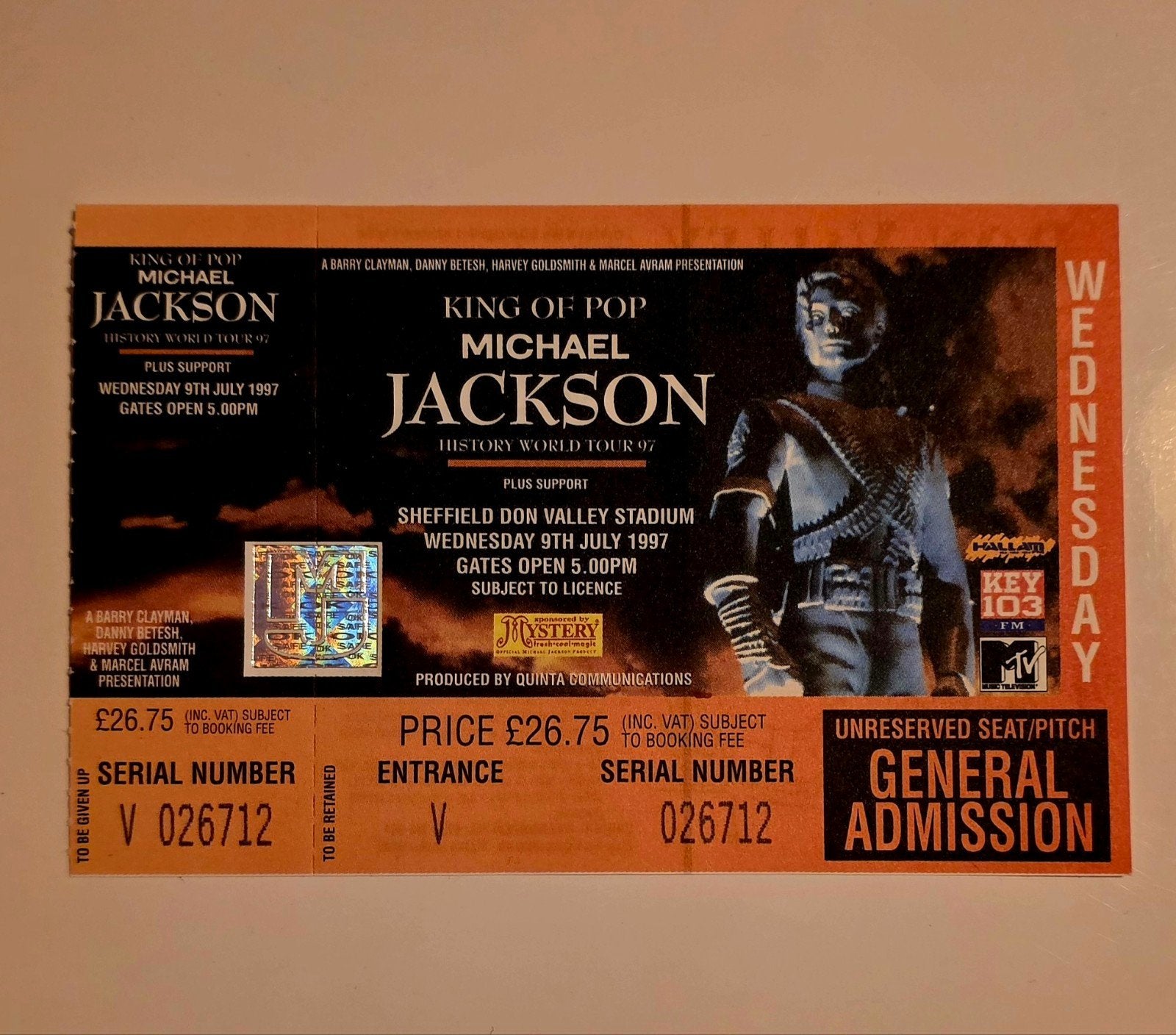 3 Ongebruikte Michael Jackson concertkaarten History Tour 97, Twee personen